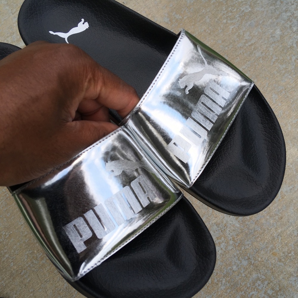 Silver Kids Puma Ledcat Jr Slides - Picture 6 of 8